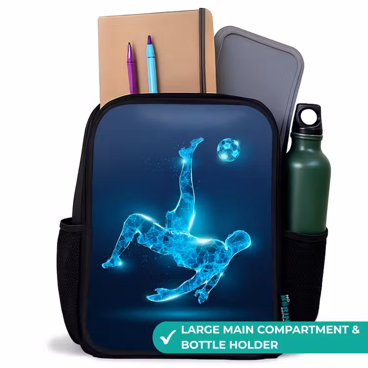 Kids backpack - Black - Omake in blue neon soccer — 10