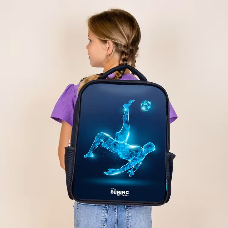 Kids backpack - Black - Omake in blue neon soccer — 4