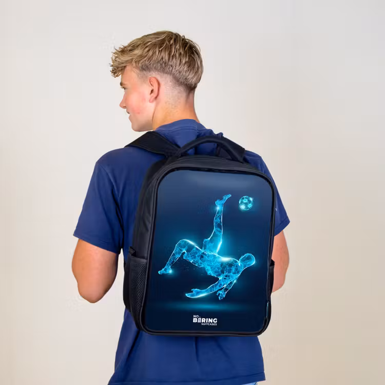Kids backpack - Black - Omake in blue neon soccer — 5