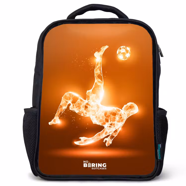 Kids backpack - Black - Orange light soccer player in floating moment — 1