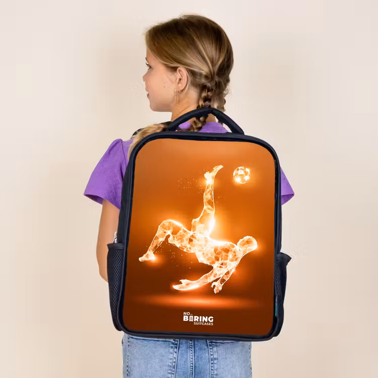Kids backpack - Black - Orange light soccer player in floating moment — 4