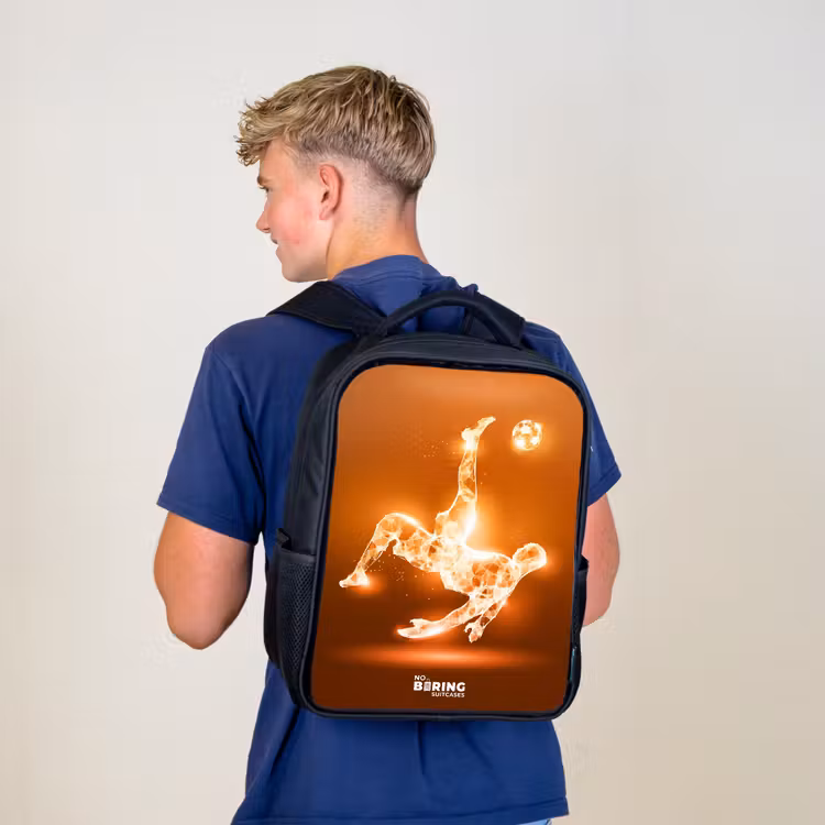 Kids backpack - Black - Orange light soccer player in floating moment — 5