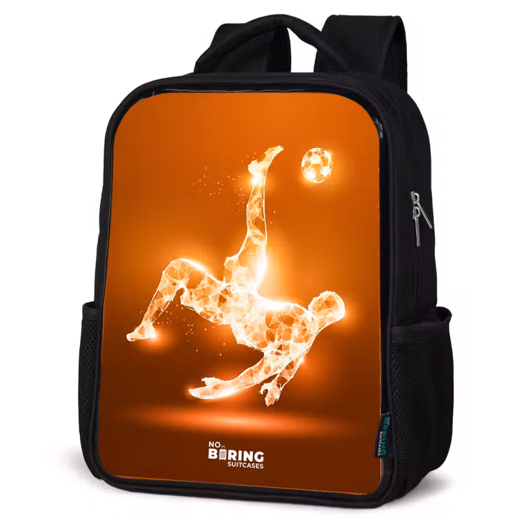 Kids backpack - Black - Orange light soccer player in floating moment — 6