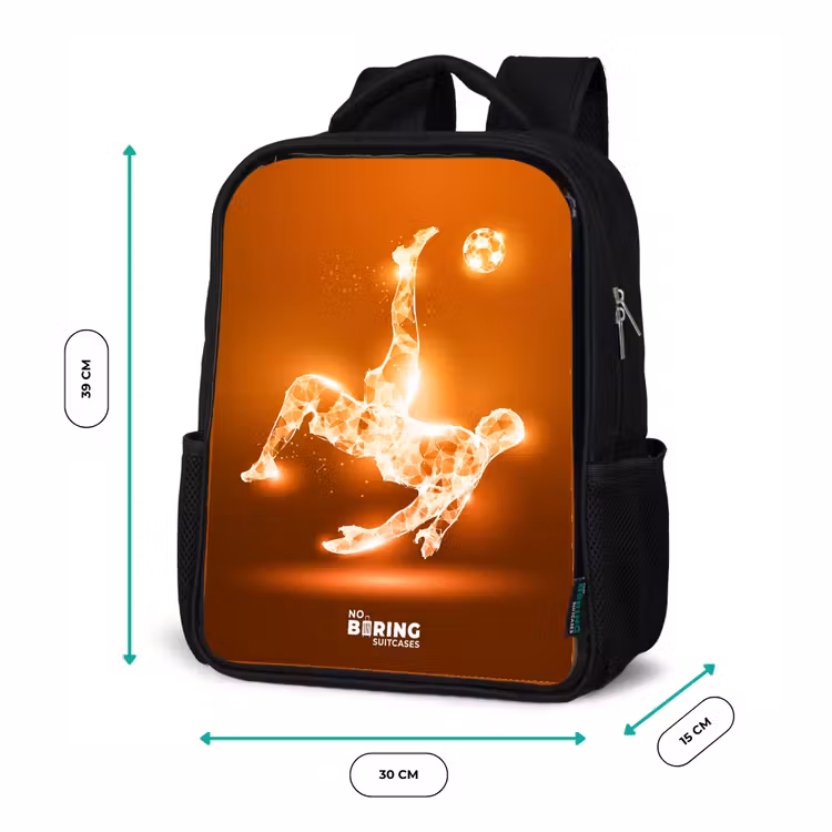 Kids backpack - Black - Orange light soccer player in floating moment — 8