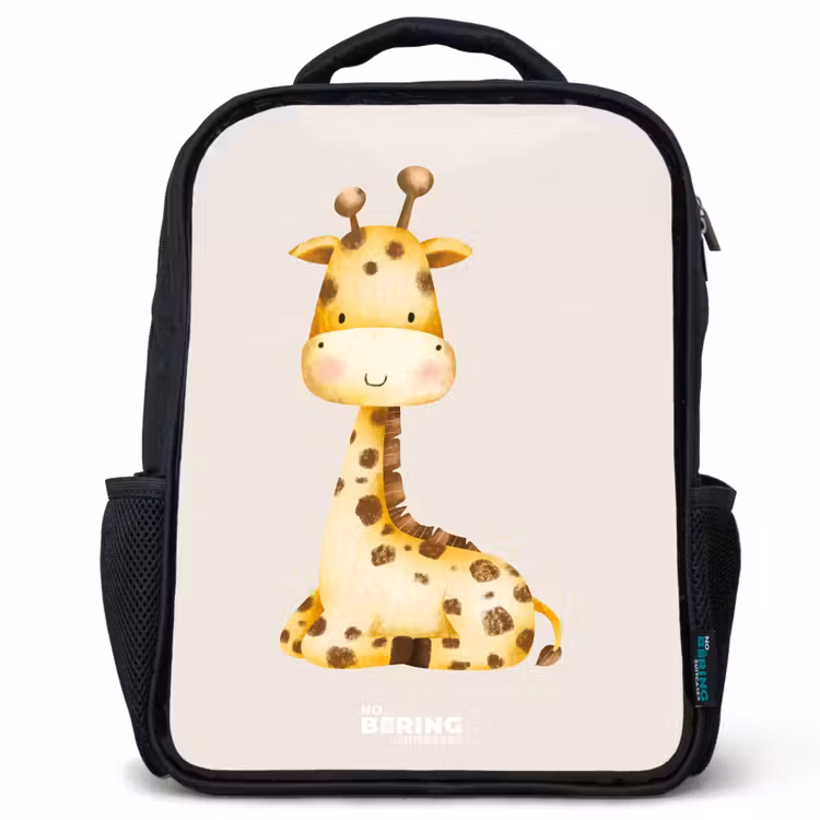 Kids backpack - Black - Reclining giraffe illustration on beige background — 1