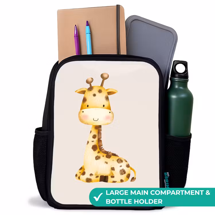 Kids backpack - Black - Reclining giraffe illustration on beige background — 10
