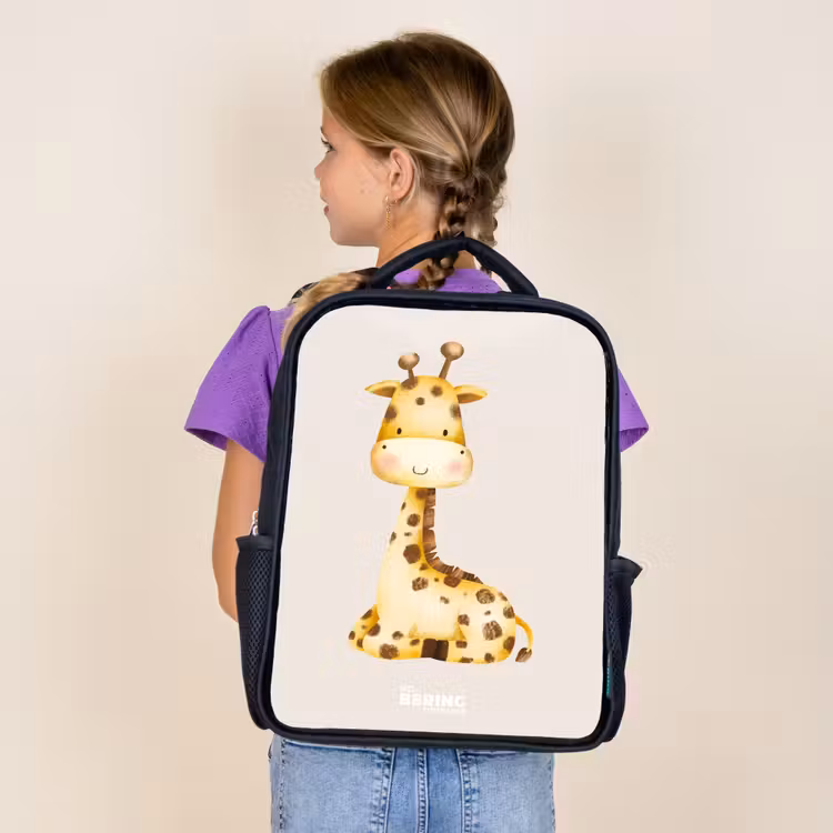 Kids backpack - Black - Reclining giraffe illustration on beige background — 4