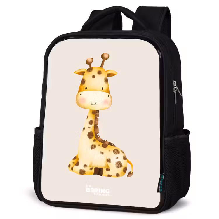 Kids backpack - Black - Reclining giraffe illustration on beige background — 6
