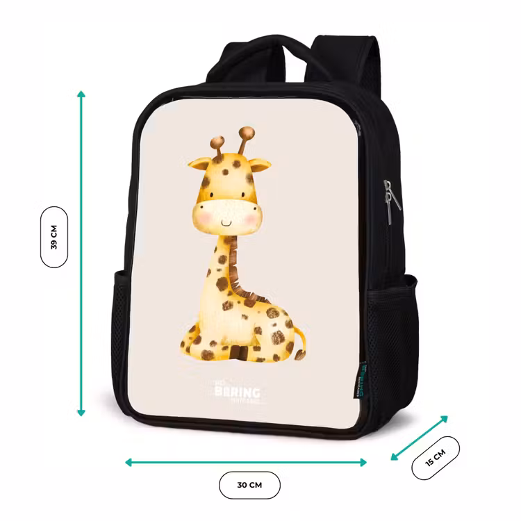 Kids backpack - Black - Reclining giraffe illustration on beige background — 8