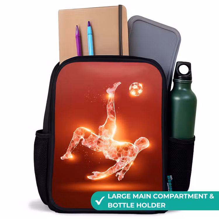 Kids backpack - Black - Red glowing soccer player in action — 10