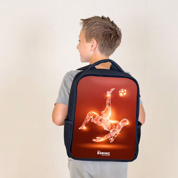 Kids backpack - Black - Red glowing soccer player in action — 2