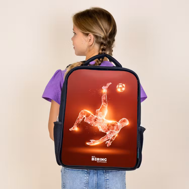 Kids backpack - Black - Red glowing soccer player in action — 4
