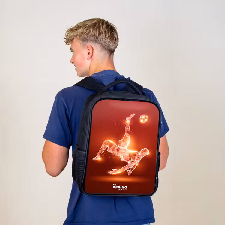 Kids backpack - Black - Red glowing soccer player in action — 5