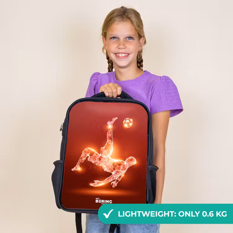 Kids backpack - Black - Red glowing soccer player in action — 9