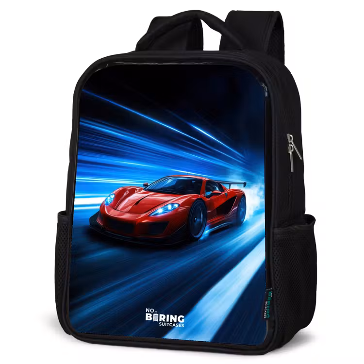 Kids backpack - Black - Red racing car in digital speed world — 6