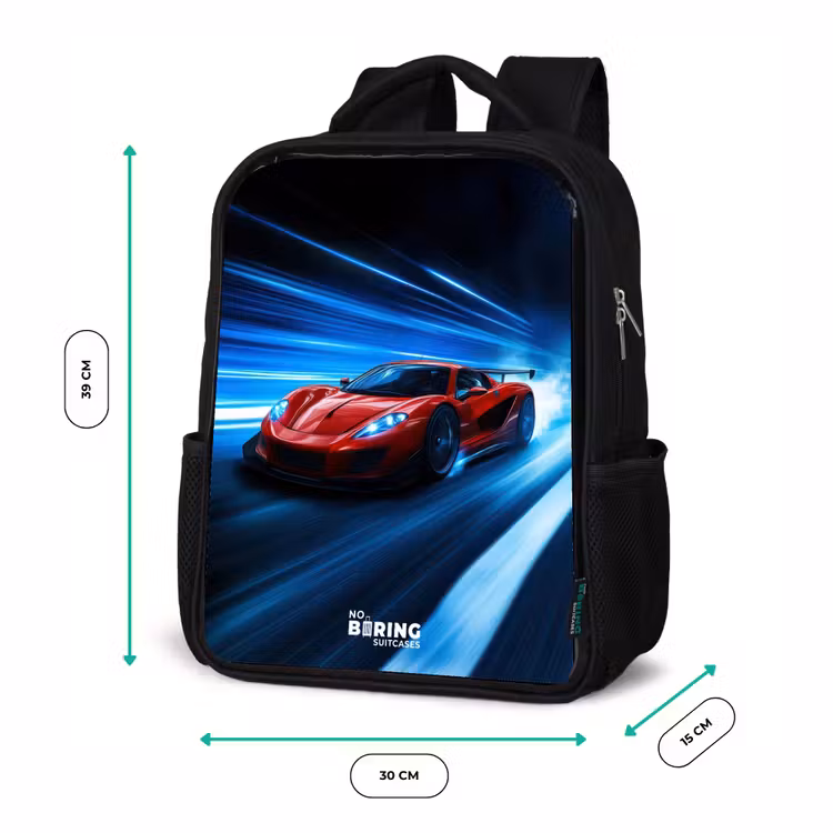 Kids backpack - Black - Red racing car in digital speed world — 8