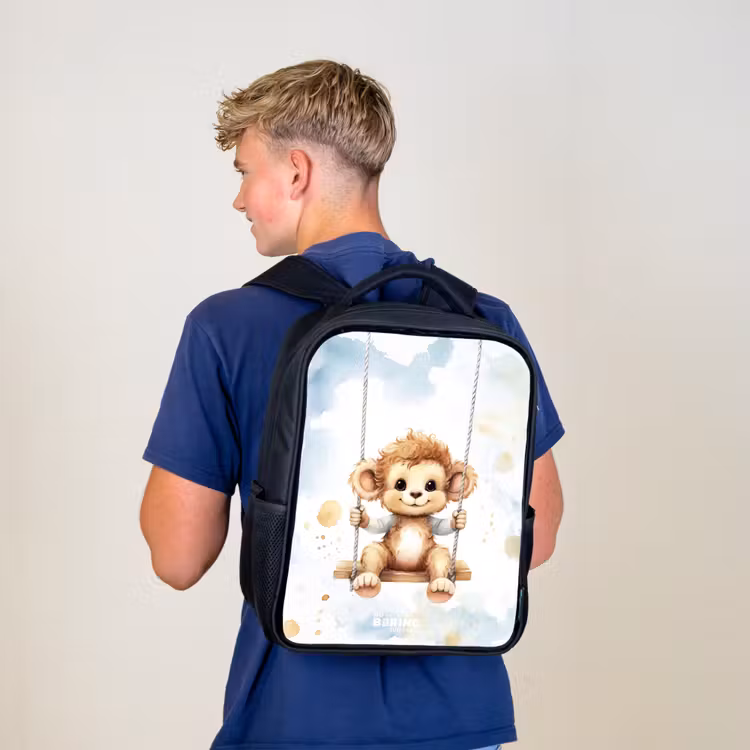 Kids backpack - Black - Rocking monkey made of watercolor — 5