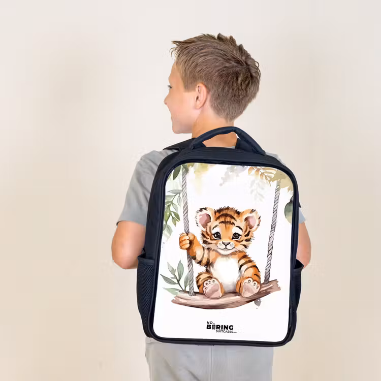 Kids backpack - Black - Rocking tiger cub watercolor drawing — 2