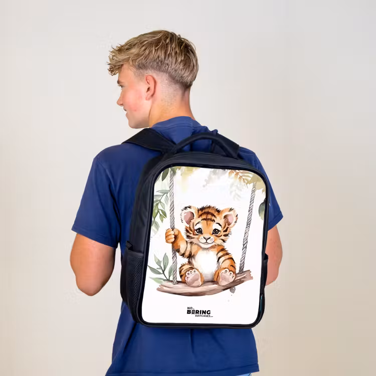 Kids backpack - Black - Rocking tiger cub watercolor drawing — 5