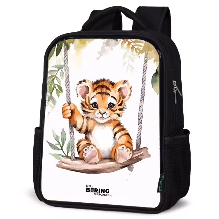Kids backpack - Black - Rocking tiger cub watercolor drawing — 6