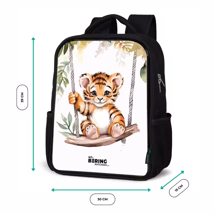 Kids backpack - Black - Rocking tiger cub watercolor drawing — 8