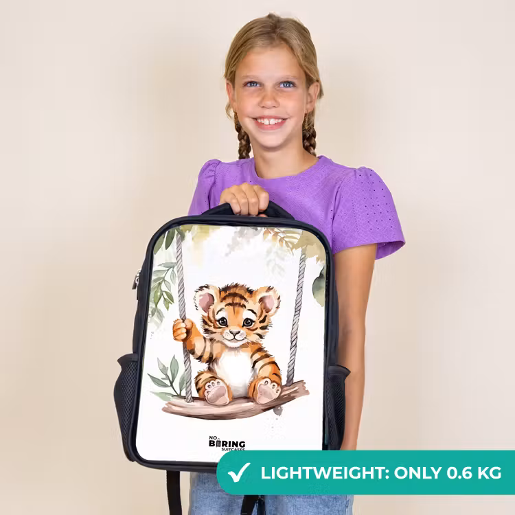 Kids backpack - Black - Rocking tiger cub watercolor drawing — 9