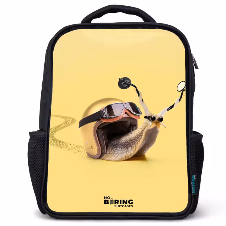 Kids backpack - Black - Snail with motorcycle helmet — 1