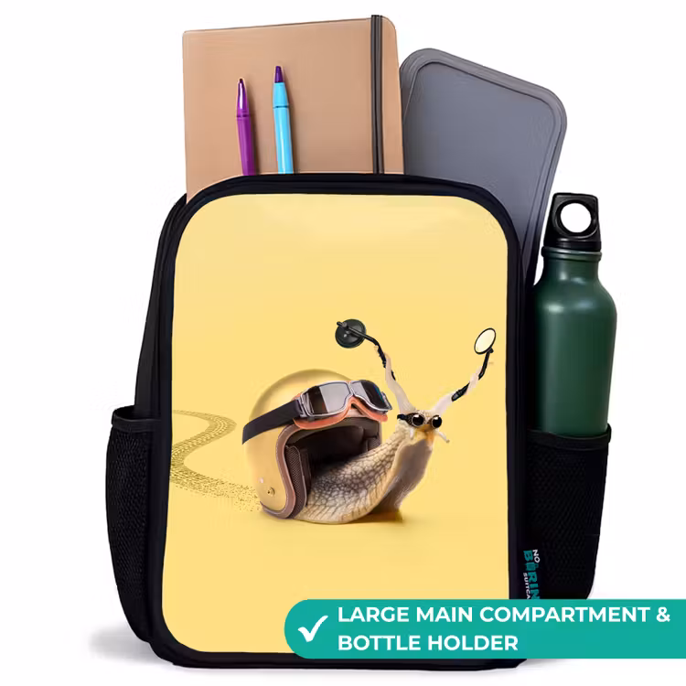 Kids backpack - Black - Snail with motorcycle helmet — 10