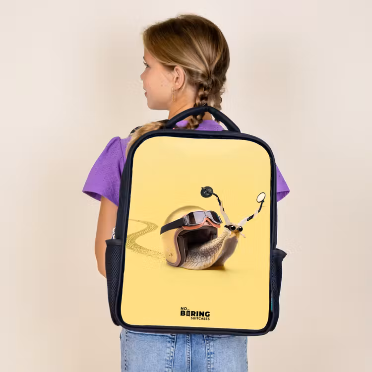 Kids backpack - Black - Snail with motorcycle helmet — 4