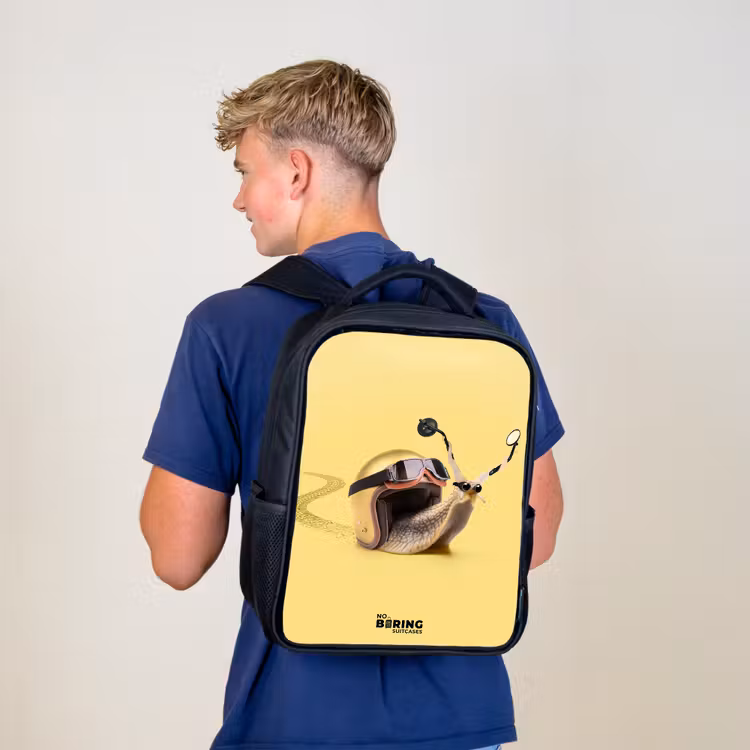 Kids backpack - Black - Snail with motorcycle helmet — 5