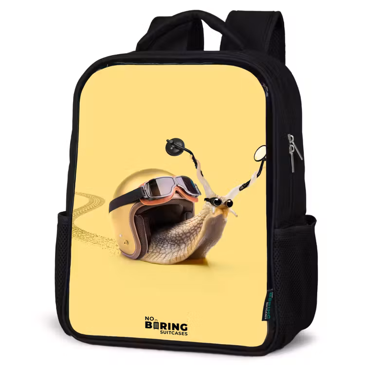 Kids backpack - Black - Snail with motorcycle helmet — 6
