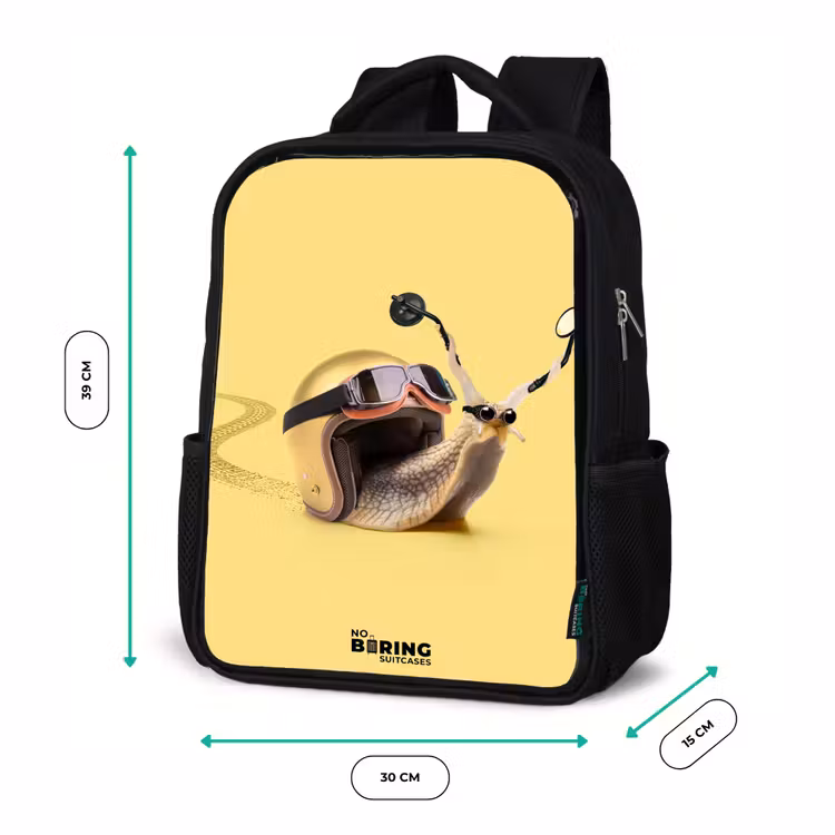 Kids backpack - Black - Snail with motorcycle helmet — 8