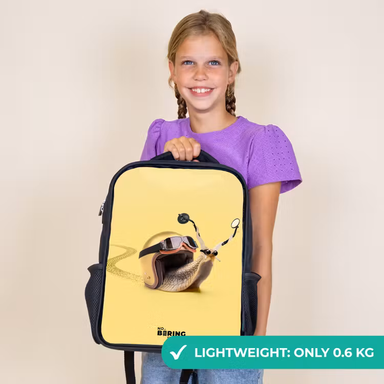 Kids backpack - Black - Snail with motorcycle helmet — 9
