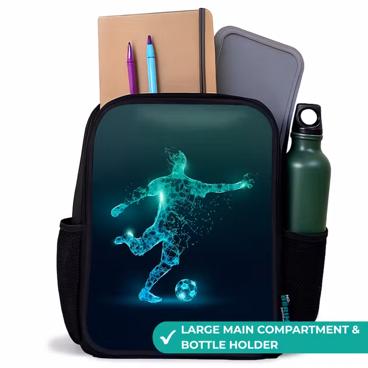 Kids backpack - Black - Soccer player forcefully kicks in digital form — 10