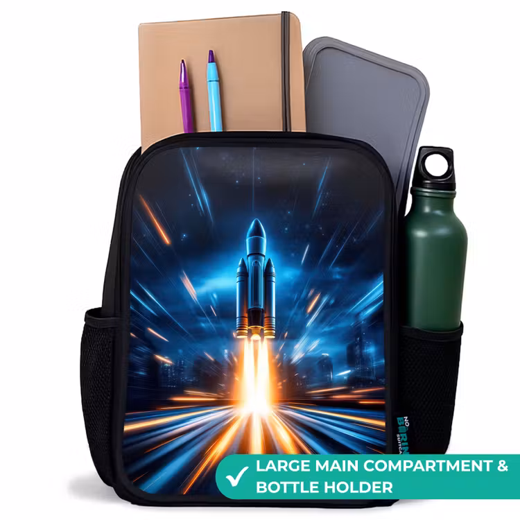 Kids backpack - Black - Space rocket takes off in nocturnal light show — 10
