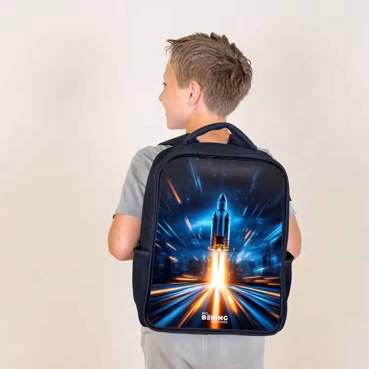 Kids backpack - Black - Space rocket takes off in nocturnal light show — 2