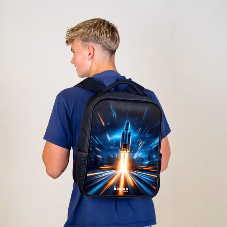 Kids backpack - Black - Space rocket takes off in nocturnal light show — 5