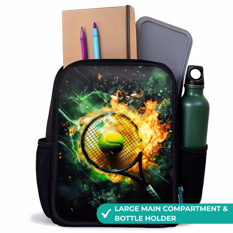 Kids backpack - Black - Tennis ball in flames on powerful smash — 10