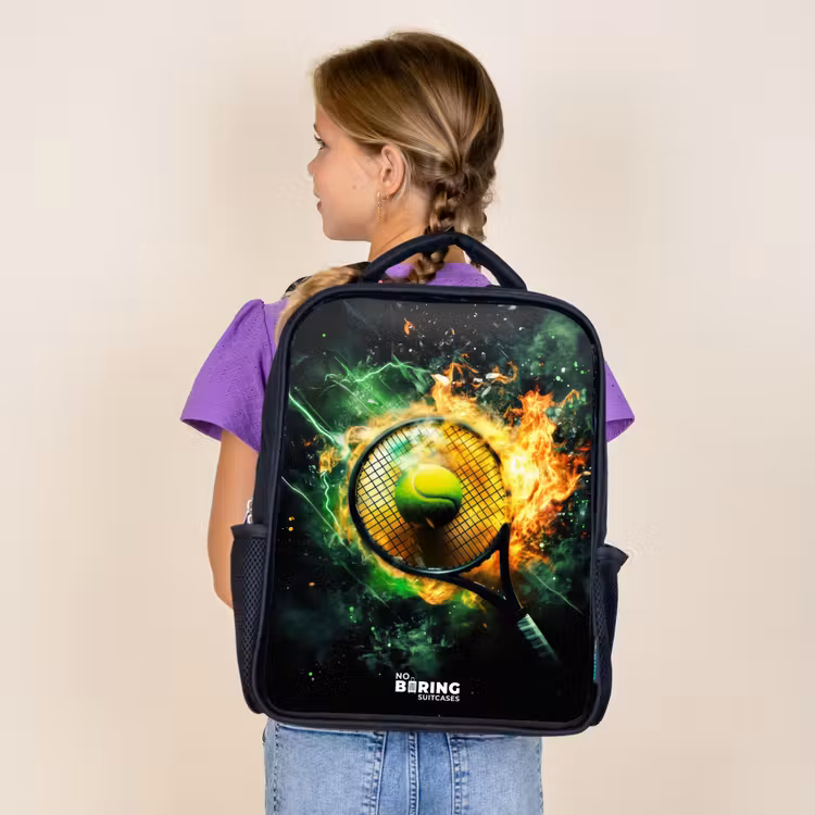 Kids backpack - Black - Tennis ball in flames on powerful smash — 4