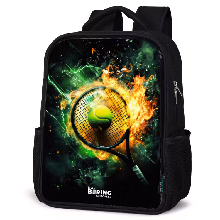 Kids backpack - Black - Tennis ball in flames on powerful smash — 6