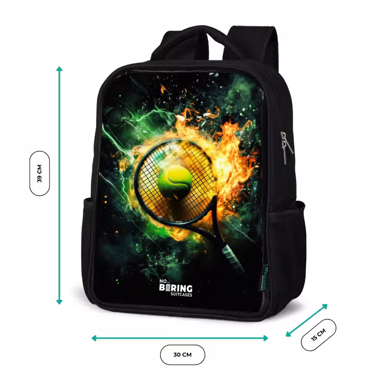 Kids backpack - Black - Tennis ball in flames on powerful smash — 8