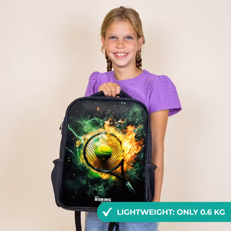 Kids backpack - Black - Tennis ball in flames on powerful smash — 9