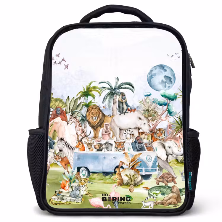 Kids backpack - Black - Van with all the animals — 1