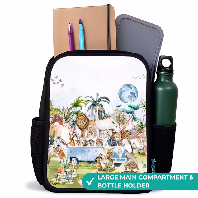 Kids backpack - Black - Van with all the animals — 10