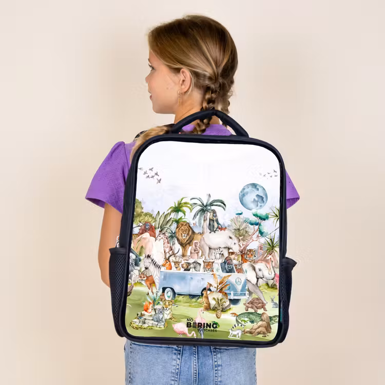 Kids backpack - Black - Van with all the animals — 4