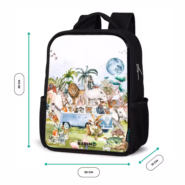 Kids backpack - Black - Van with all the animals — 8