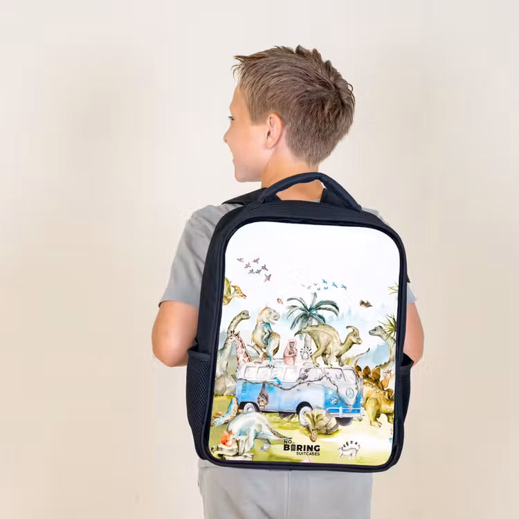 Kids backpack - Black - Van with dinos — 2