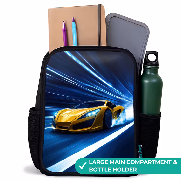 Kids backpack - Black - Yellow sports car in light tunnel of speed — 10