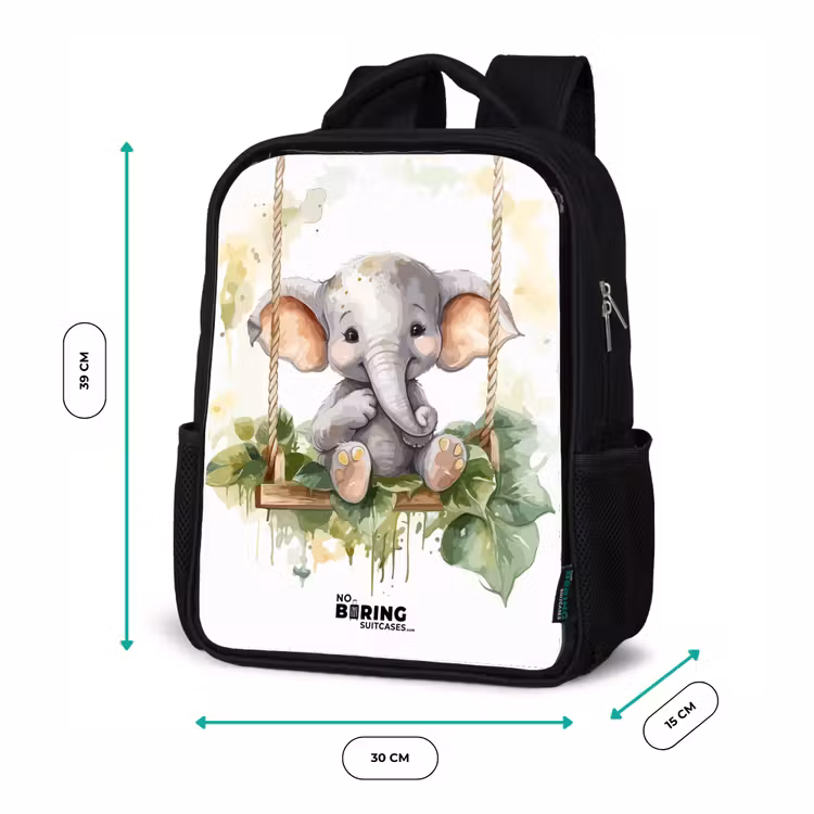 Kids backpack - Black - Young elephant on a swing watercolor drawing — 8