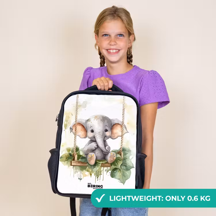 Kids backpack - Black - Young elephant on a swing watercolor drawing — 9